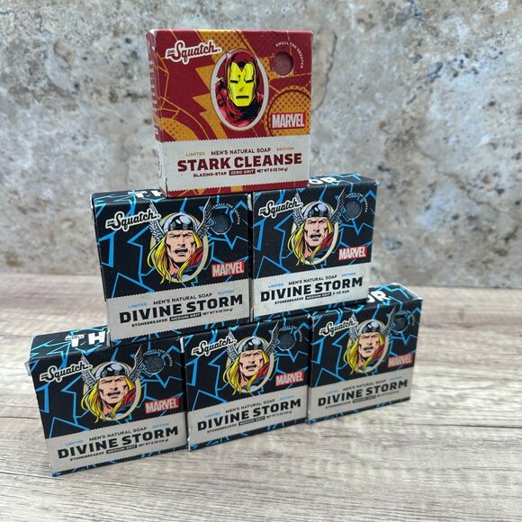 Lot Of 6 Dr Squatch Mens Soap Marvel Thor Divine Storm, Iron Man Stark Cleanse - Picture 3 of 15